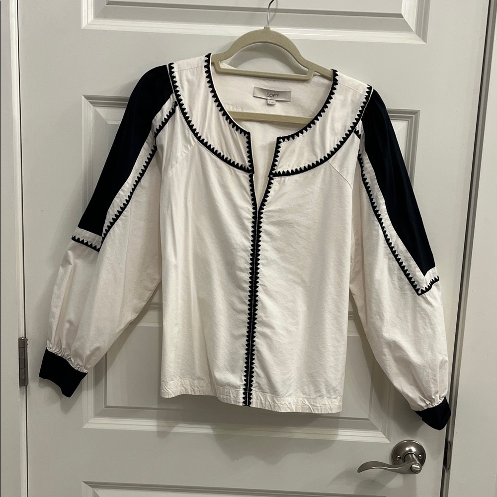 LOFT White Jacket with Black Trim and Colorblock Sleeves